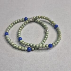 Elegant Beaded Bracelet Set - Green and Blue